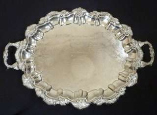 Large Silverplate Butlers Footed Handled Serving Tray  
