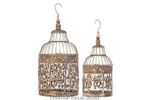   World Tuscan Metal Iron St/2 Birdcages Elegant Embossed Design  