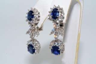   35CT CEYLON BLUE SAPPHIRE & DIAMOND FLOWER EARRINGS 18K WHITE GOLD VVS