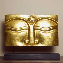 Suar Wood Gold Buddha Face Stand (Indonesia)  