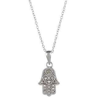 Sterling Silver Diamond Accent Hamsa Hand Necklace  Overstock
