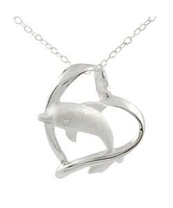 Sterling Silver Dolphin and Heart Pendant Necklace  
