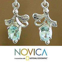   Silver Ice Blue Blossom Blue Topaz Earrings (India)  Overstock