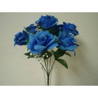 OCEAN BLUE Open Rose M.P Silk Flower Bushes Bouquets Artificial