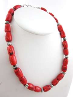 You are bidding on a DESIGNER Silver Distressed Coral Beaded Strand 