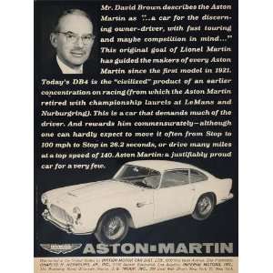 1962 Ad Aston Martin DB4 Car David Brown British Auto   Original Print 