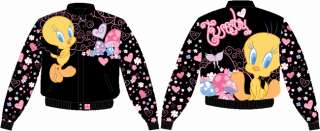 Girls Youth Toddler Size 2 14 Tweety Bird Hearts Flowers Black Jacket 