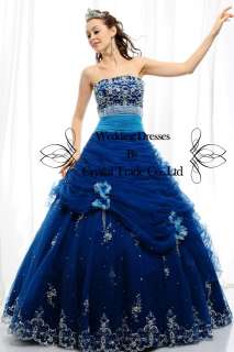 Blue Glamorous Ball Wedding Bridal Gown Quinceanera Evening Prom 