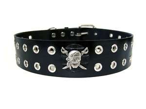 wide Leather pitbull Dog Collar studded Pirate SKULL  