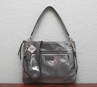 COACH $228 Poppy Metallic Leather HIPPIE Crossbody Bag 18807 SILVER 
