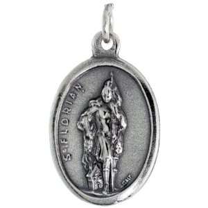  925 Sterling Silver St. Florian Oval shaped Medal Pendant 