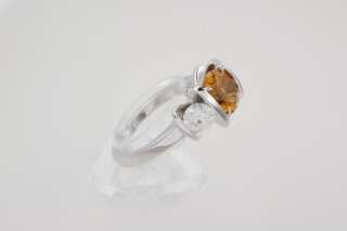 18K White Gold Citrine Ring W/ Moissanite And Diamond  