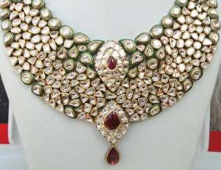  ANTIQUE HUGE 20K GOLD DIAMOND POLKI KUNDAN ENAMEL WORK NECKLACE INDIA