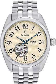 Bulova 96A124 Mens Watch Automatic Cream Dial Skeleton Display  