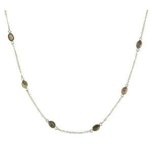   Silver with 10 Labradorite Oval Cabochon Necklace, 18 Jewelry