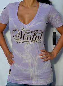 Sinful by Affliction Womans BONITA Short Sleeve V Neck Shirt   S2418 