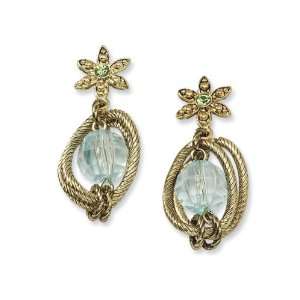  Green & Aqua Crystal Beaded Drop Post Earrings Jewelry