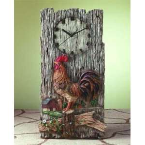   ROOSTER CLOCK RURAL COUNTRY CHARM WOOD PLAQUE