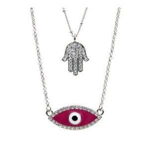   Fashion Hamsa & Evil Eye Double Layer Necklace with Crystals: Jewelry