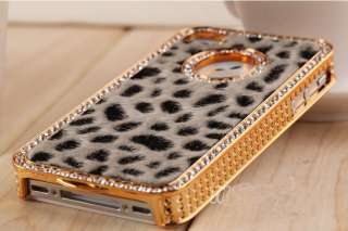   Rhinestone Leopard Hard Case Cover For iPhone 4 4G 4S White  