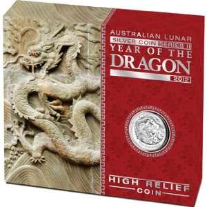 2012 HIGH RELIEF Year of the Dragon 1 oz Silver Proof Coin Piedfort 