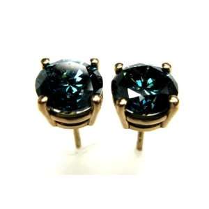 Round Diamond Stud Earrings 14k ( 2.25 Ct, BLUE(TREATED) Color, SI2 