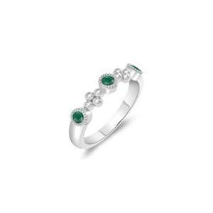 0.39 Cts Emerald Three Stone Wedding Band in 14K White 