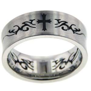  Eroded Tribal design with Cross Stainless Steel Ring size 