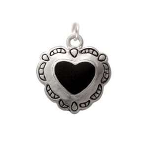  Silver Plated Enameled Black Concho Heart Charm, Qty.1 