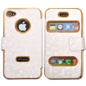 Cases, Hexagon Leather Flip Magnetic Closure Case Cover for iPhone 4 