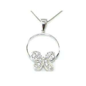 Luxury Ladies Solid Sterling Silver Butterfly Stone Set Pendant & 16 