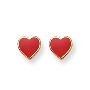 24K Gold plated, Red Enamel Heart Earrings: Jewelry