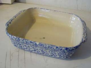 Henn Pottery BLUE Spongeware 8x8 Casserole Baker USA SELLER  
