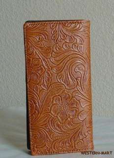 MENS MEN WESTERN TAN BROWN FLORAL TOOLED SILVER CONCHO CHECKBOOK RODEO 