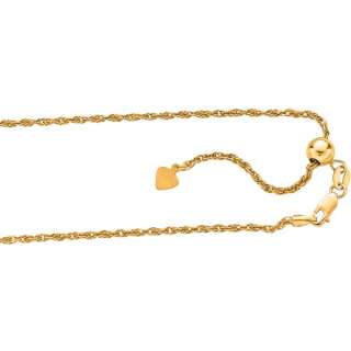 Technibond Solid Adjustable Rope Chain Necklace 14K Yellow Gold Clad 