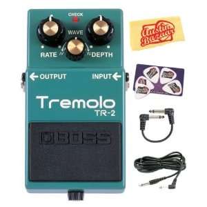 Tremolo Pedal Bundle with 10 Foot Instrument Cable, Patch Cable, Pick 