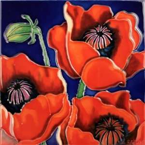  Decorative Ceramic Art Tile   8 x 8   Red Poppies: Home 