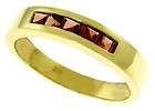   Yellow Gold Band Ring Natural Red Garnet Princess Cut Channel Set Gems