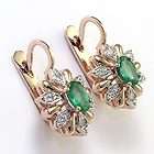 Russian Jewelry Diamond Emerald Earrings 14k Rose Gold 