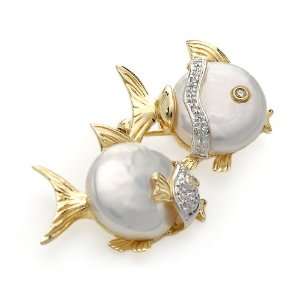 14K Two tone Gold Pearl and 0.05 CTW Color H I I1 I2 Diamond Ladies 
