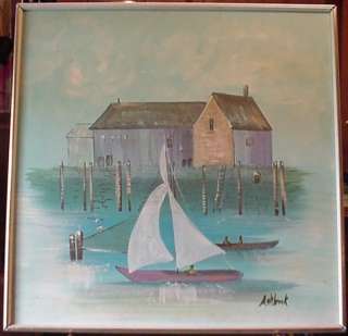 Painting of Boats and House, Signed, Ashbrook  