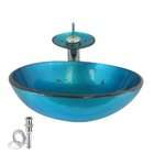 LITB 17 Blue Round Tempered Bathroom Glass Vessel Sink with Compatible 