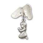   Sterling Silver Baby Badge with Praying Girl Charm and Baby Boots Pin