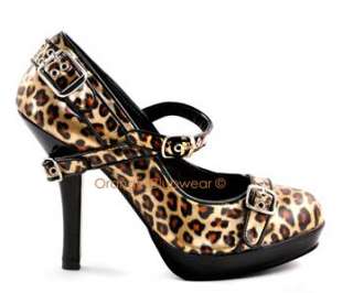 PINUP Cheetah Print Rockabilly Mary Janes Heels Shoes 885487522852 