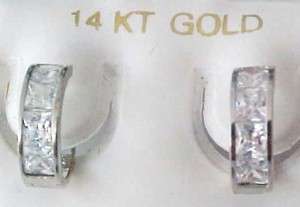 14kt White Gold Princess Cut CZ 11MM Huggie Earrings  