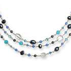   Silver Blue Agate/Peacock Cultured Pearl/Aqua Crystal Necklace