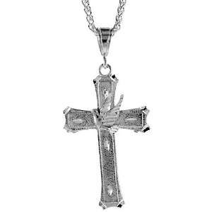  925 Sterling Silver 2 5/16 (59 mm) Diamond Cut Cross with 