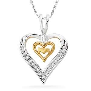   Plated Round Diamond Double Heart Pendant (1/6 cttw): D Gold: Jewelry