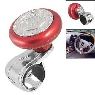 Amico Silver Tone Red Crown Pattern Round Auto Steering Wheel Knob