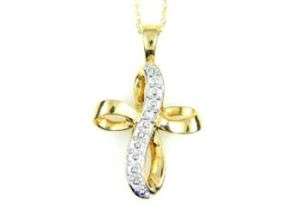 Diamond Cross W/ 18 Rope Chain 10kt Yellow Gold  